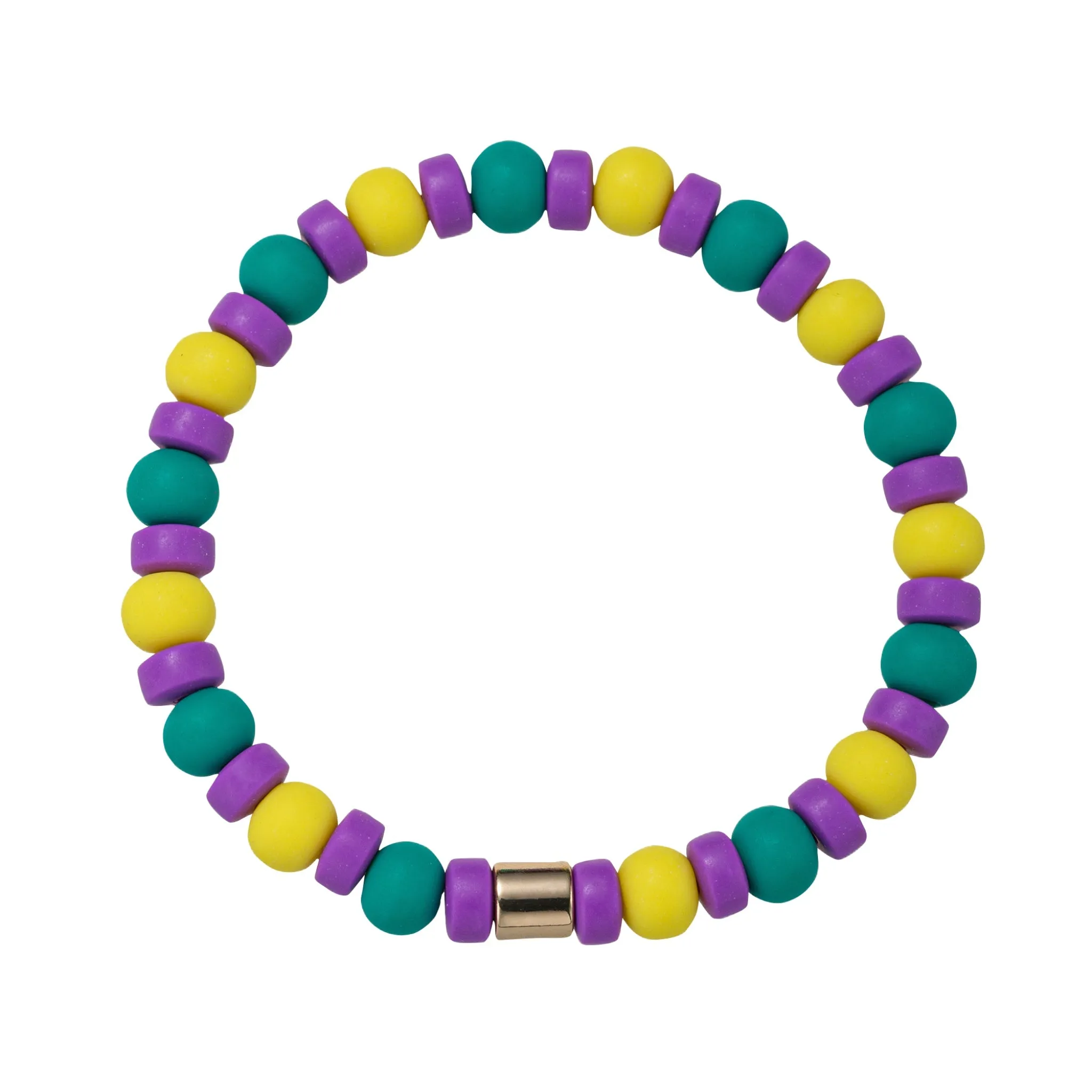Yellow, Green, Purple, Gold Rubber Ball Beaded Stretch Bracelet with Gold Spacer sold by Charming Charlie