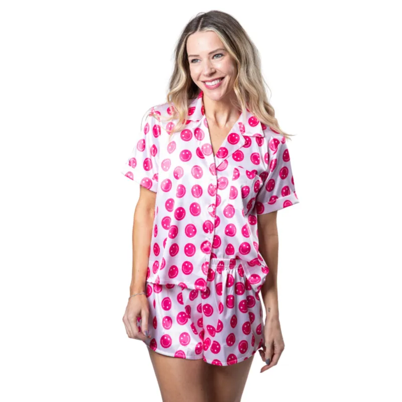 Sweet Smiles Satin Pajama Short Set sold by Charming Charlie