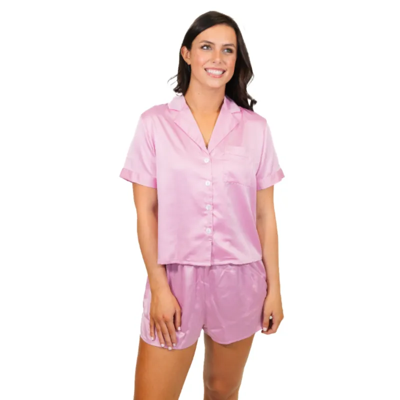 Graceful Pink Satin Pajama Short Set sold by Charming Charlie