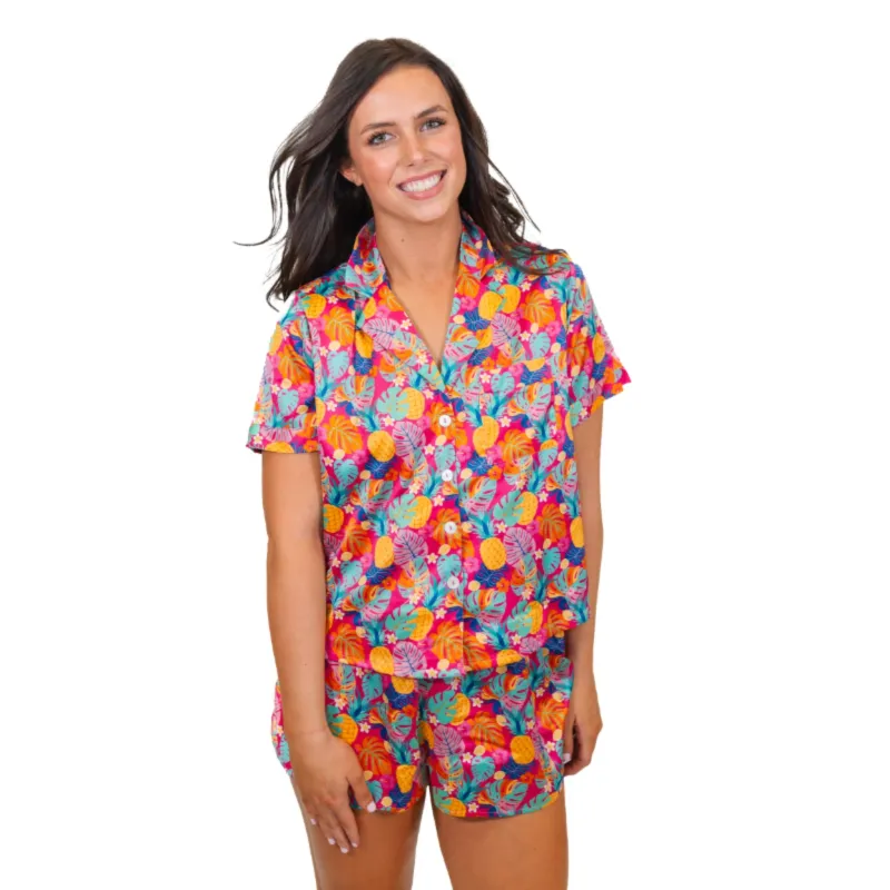 Tropical Satin Pajama Short Set sold by Charming Charlie