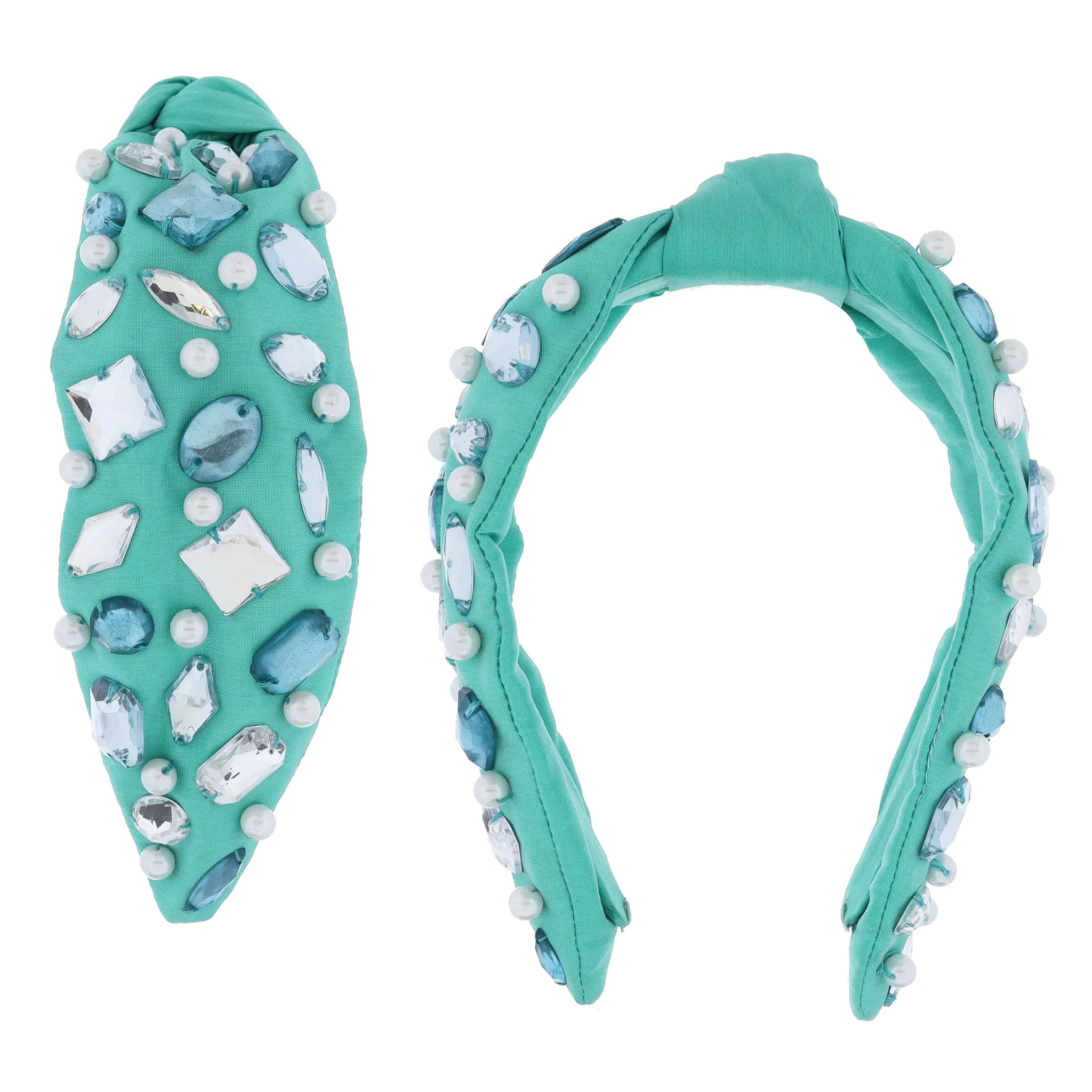 Turquoise Knotted with Various Multi Mint and Turquoise Crystals and Pearls Headband sold by Charming Charlie