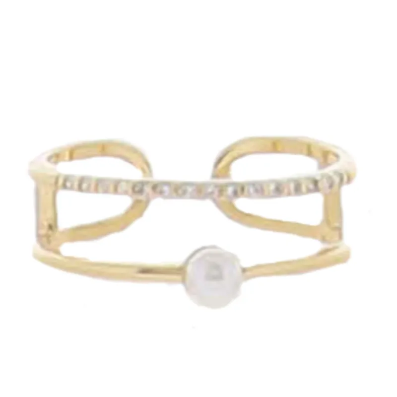 18K Gold Plated Crystal Inlay Band, Single Pearl Band Ring sold by Charming Charlie
