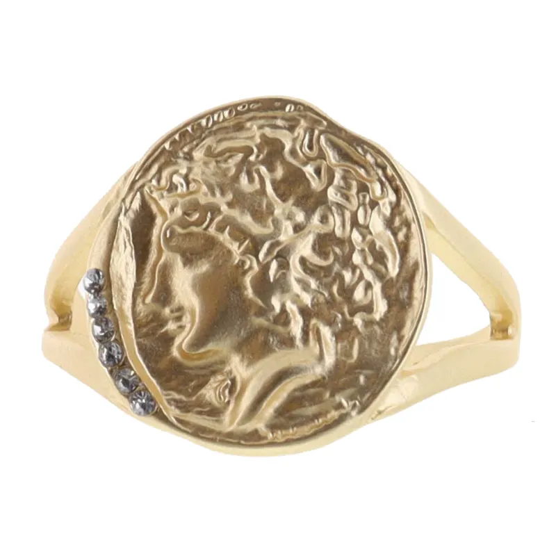 Crystal Gold Accented Coin Ring sold by Charming Charlie