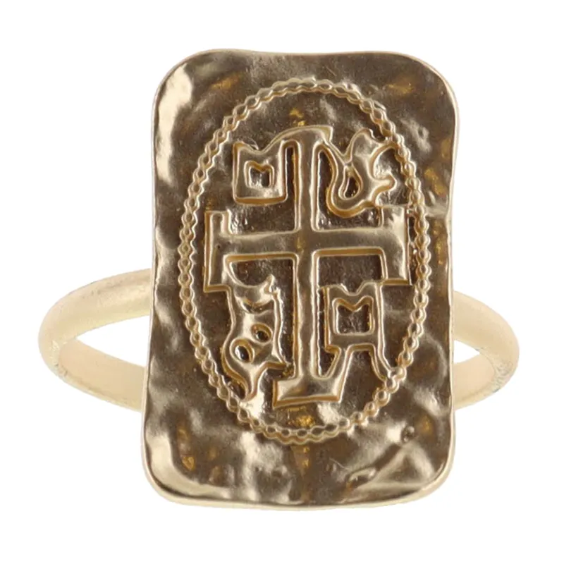 Rectangular Gold Cross Plate Ring sold by Charming Charlie