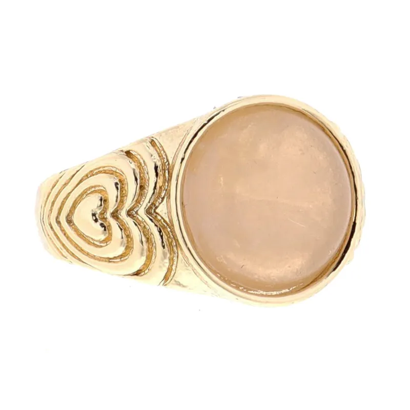 Rose Quartz Circle on Gold Heart Designs Signet Ring sold by Charming Charlie