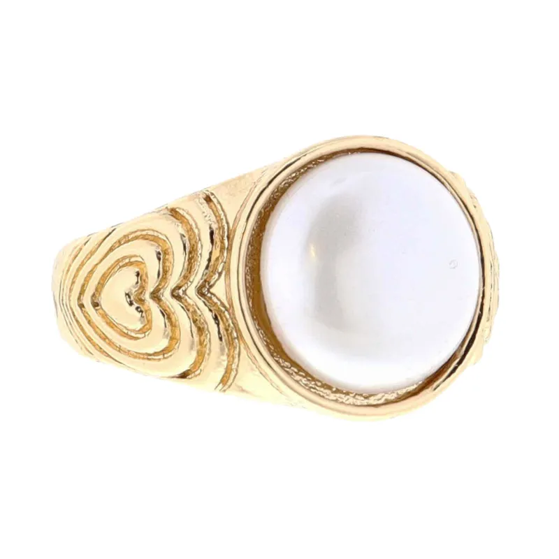 Pearl Circle on Gold Heart Designs Signet Ring sold by Charming Charlie