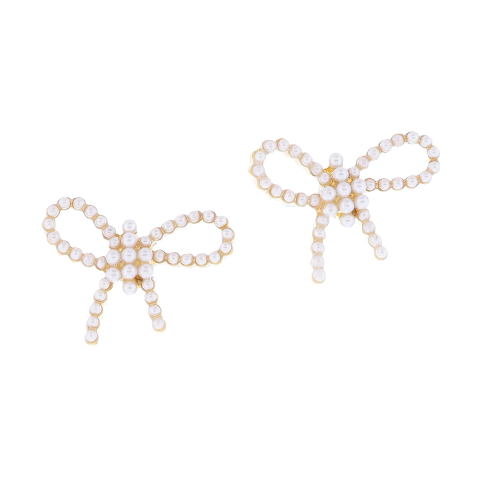 18K Gold Plated Pave Pearl Bow Earrings sold by Charming Charlie