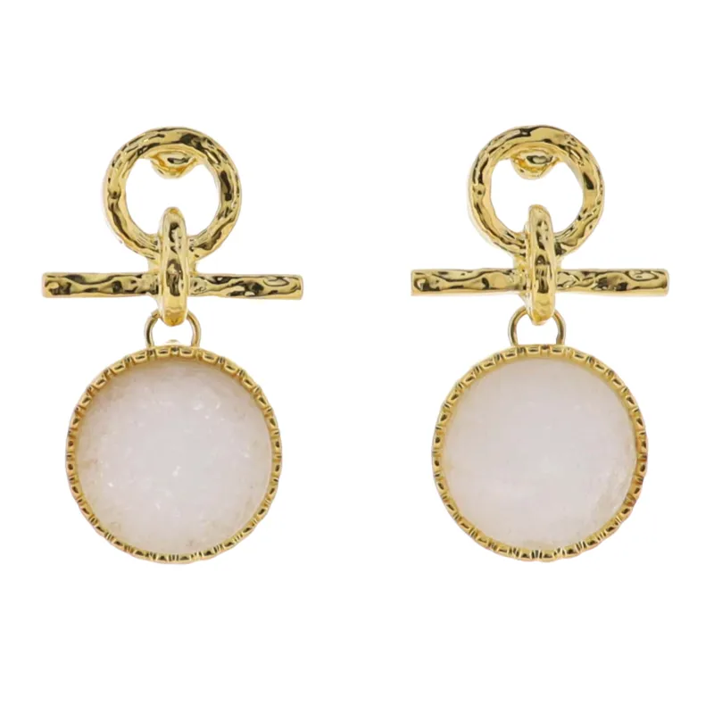 18K Gold Plated Gold, White Circle Post, Line Earrings with White Stone Circle sold by Charming Charlie