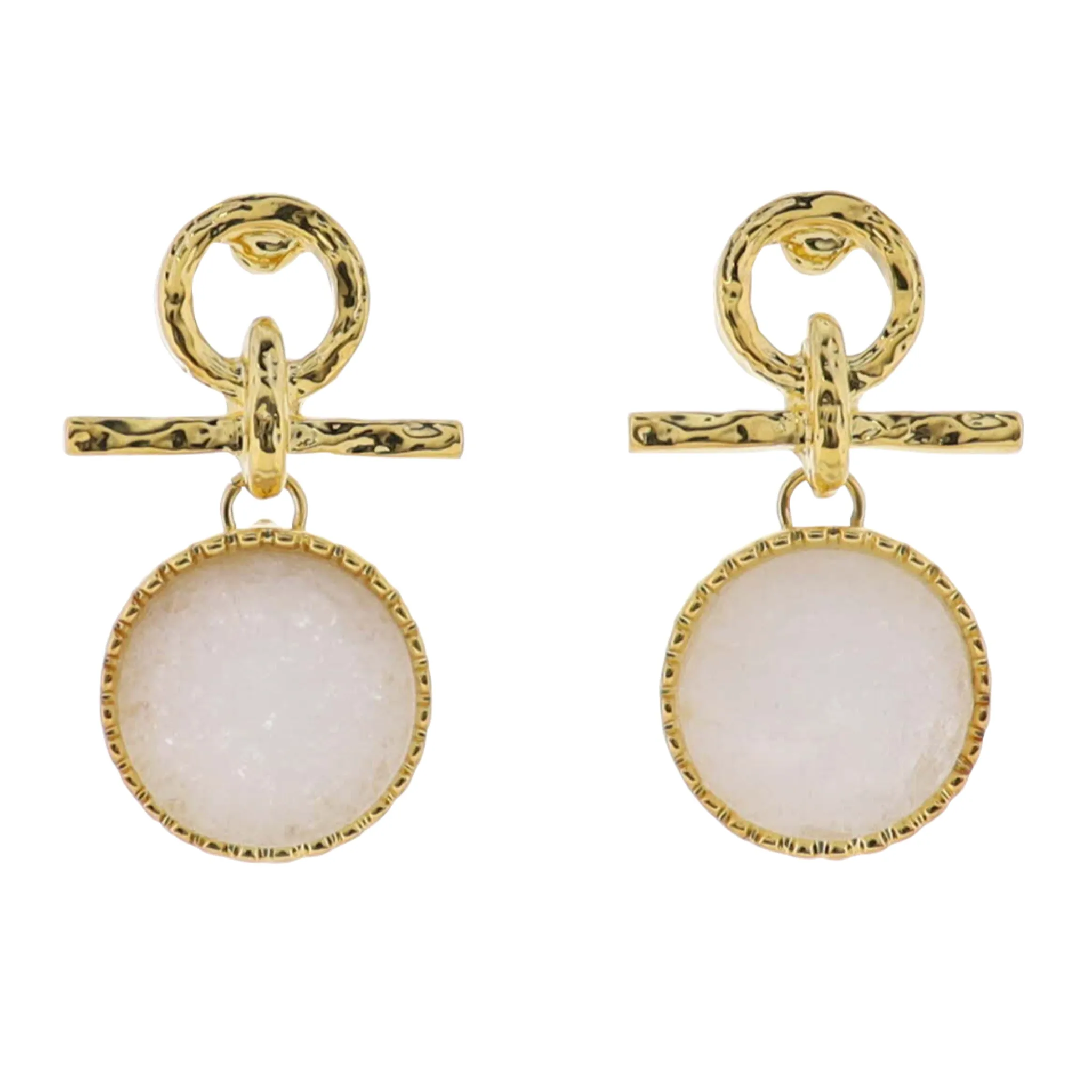 18K Gold Plated Gold, White Circle Post, Line Earrings with White Stone Circle sold by Charming Charlie