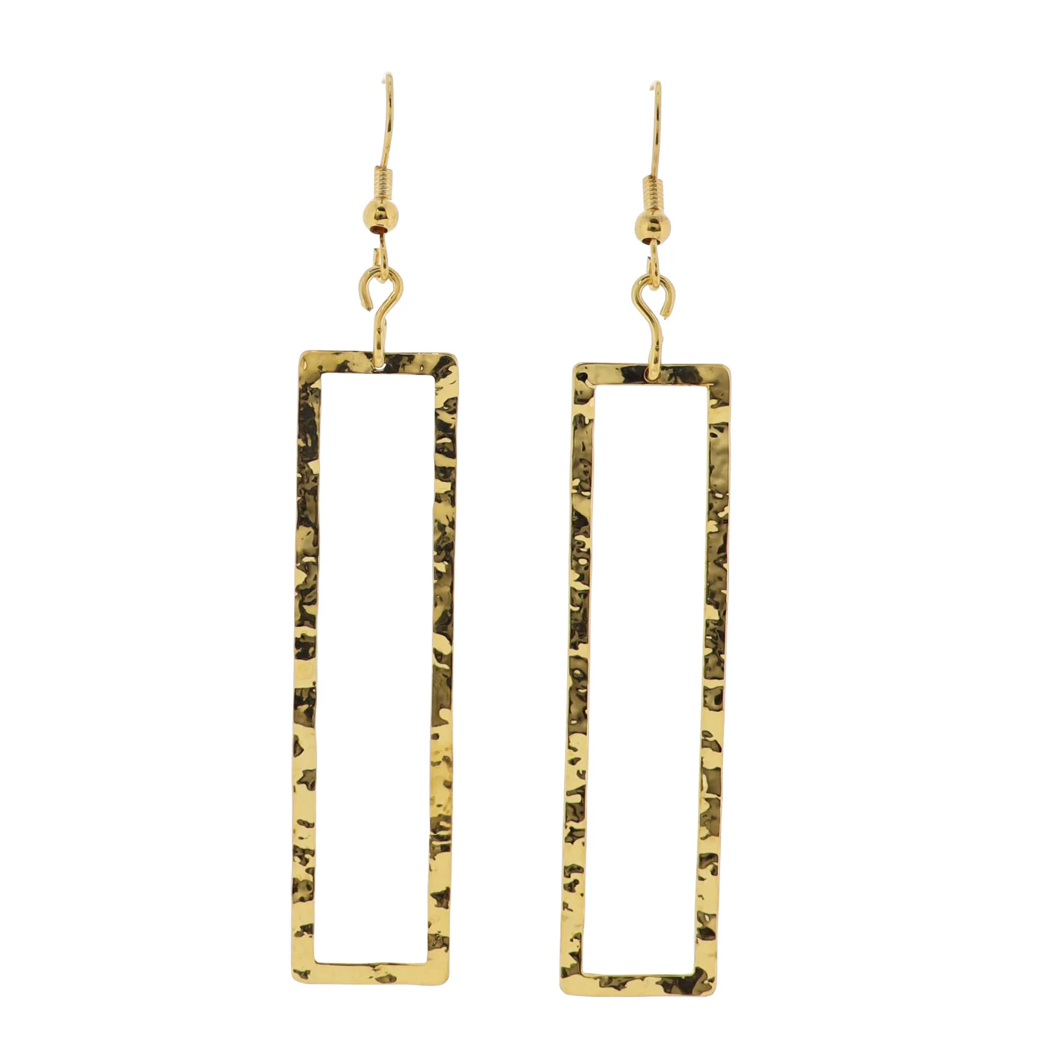 18K Gold Plated Gold Hammered Open Rectangle Earrings sold by Charming Charlie