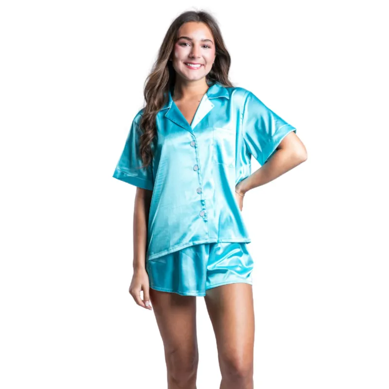 Celestial Blue Satin Pajama Short Set sold by Charming Charlie