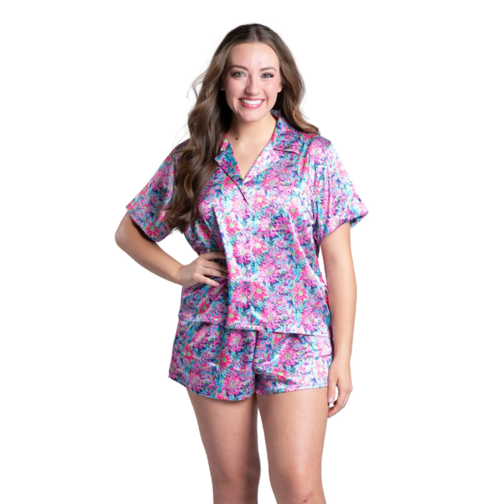 Daring Floral Satin Pajama Short Set sold by Charming Charlie