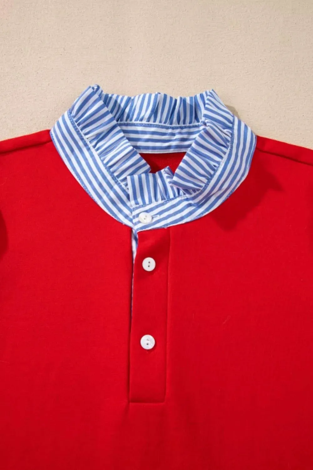 Contrast Striped Collar Patchwork Puff Sleeve Ruffle Hem Mini Dress sold by Charming Charlie product image thumbnail 4