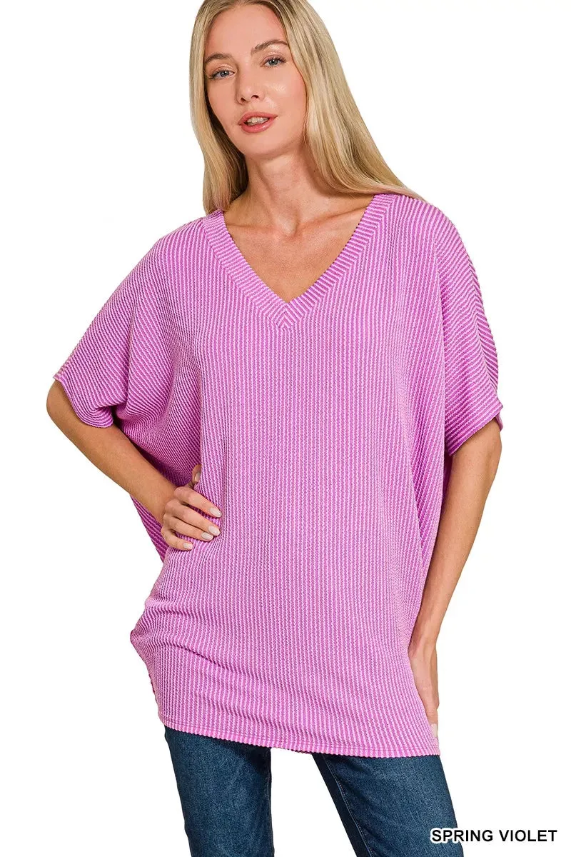 Zenana Raised Rib V-Neck Batwing Top sold by Charming Charlie