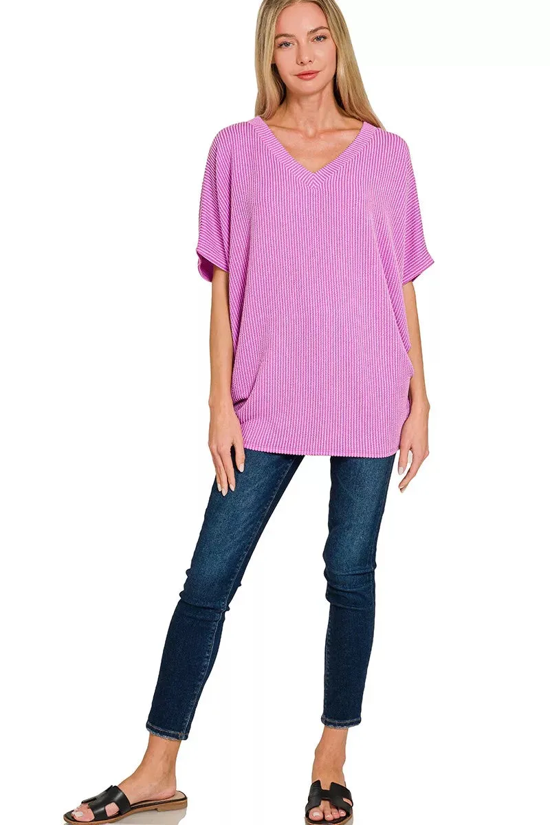 Zenana Raised Rib V-Neck Batwing Top sold by Charming Charlie product image thumbnail 2