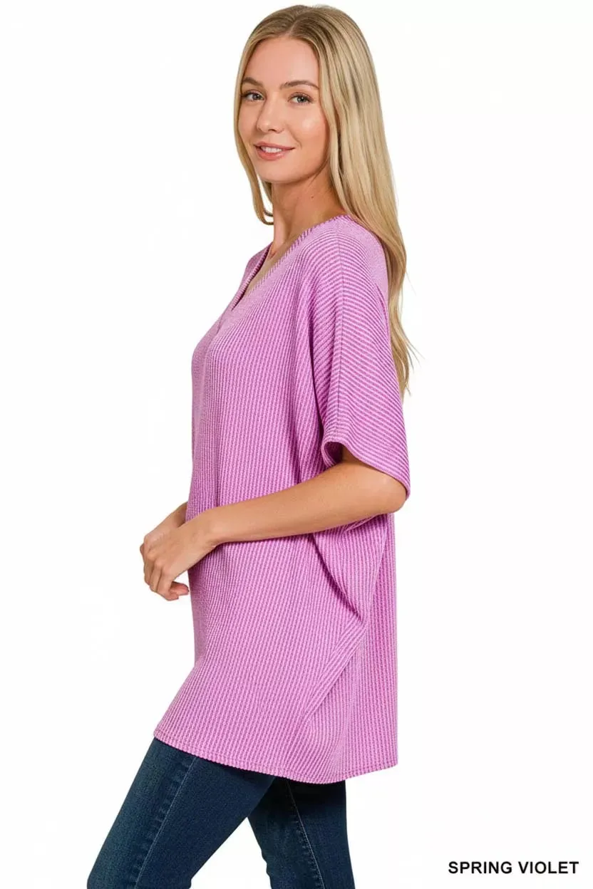 Zenana Raised Rib V-Neck Batwing Top sold by Charming Charlie product image thumbnail 3