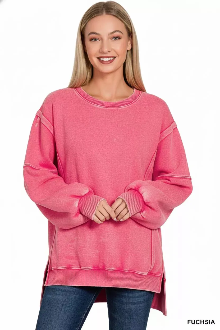 Zenana Acid Washed Batwing Sleeve Fleece Sweatshirt sold by Charming Charlie product image thumbnail 3