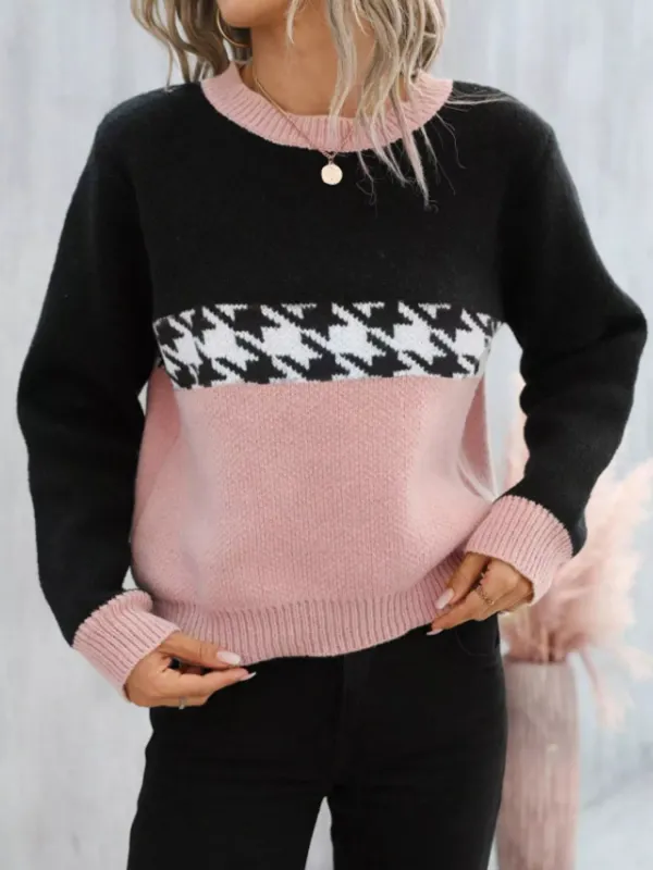Color Block Houndstooth Knit Sweater sold by Charming Charlie