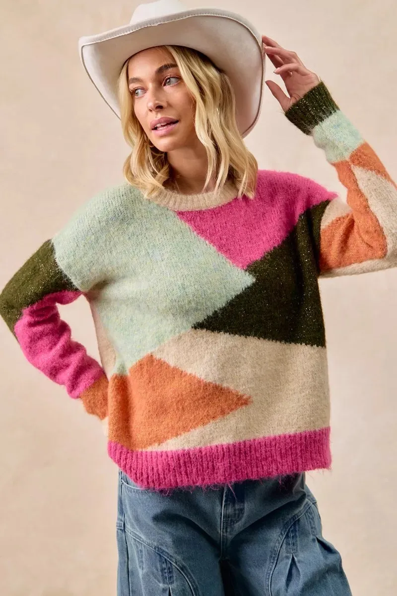 BiBi Multi Color Block Sweater Top sold by Charming Charlie product image thumbnail 5