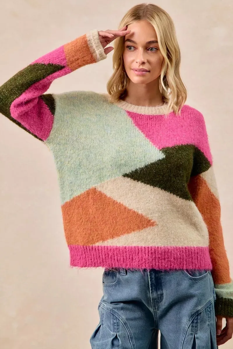 BiBi Multi Color Block Sweater Top sold by Charming Charlie product image thumbnail 2