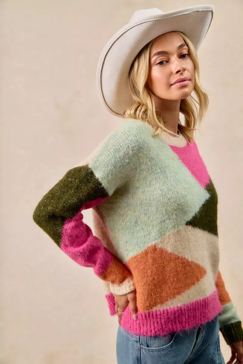 BiBi Multi Color Block Sweater Top sold by Charming Charlie product image thumbnail 4