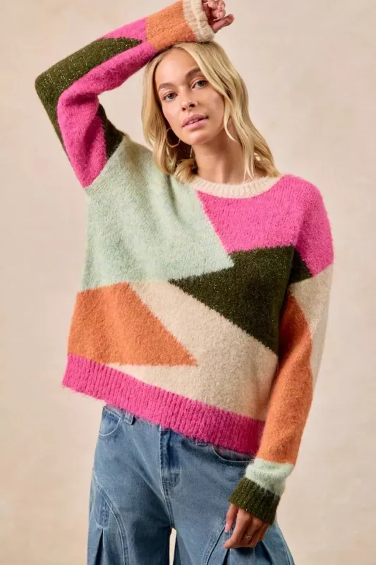 BiBi Multi Color Block Sweater Top sold by Charming Charlie