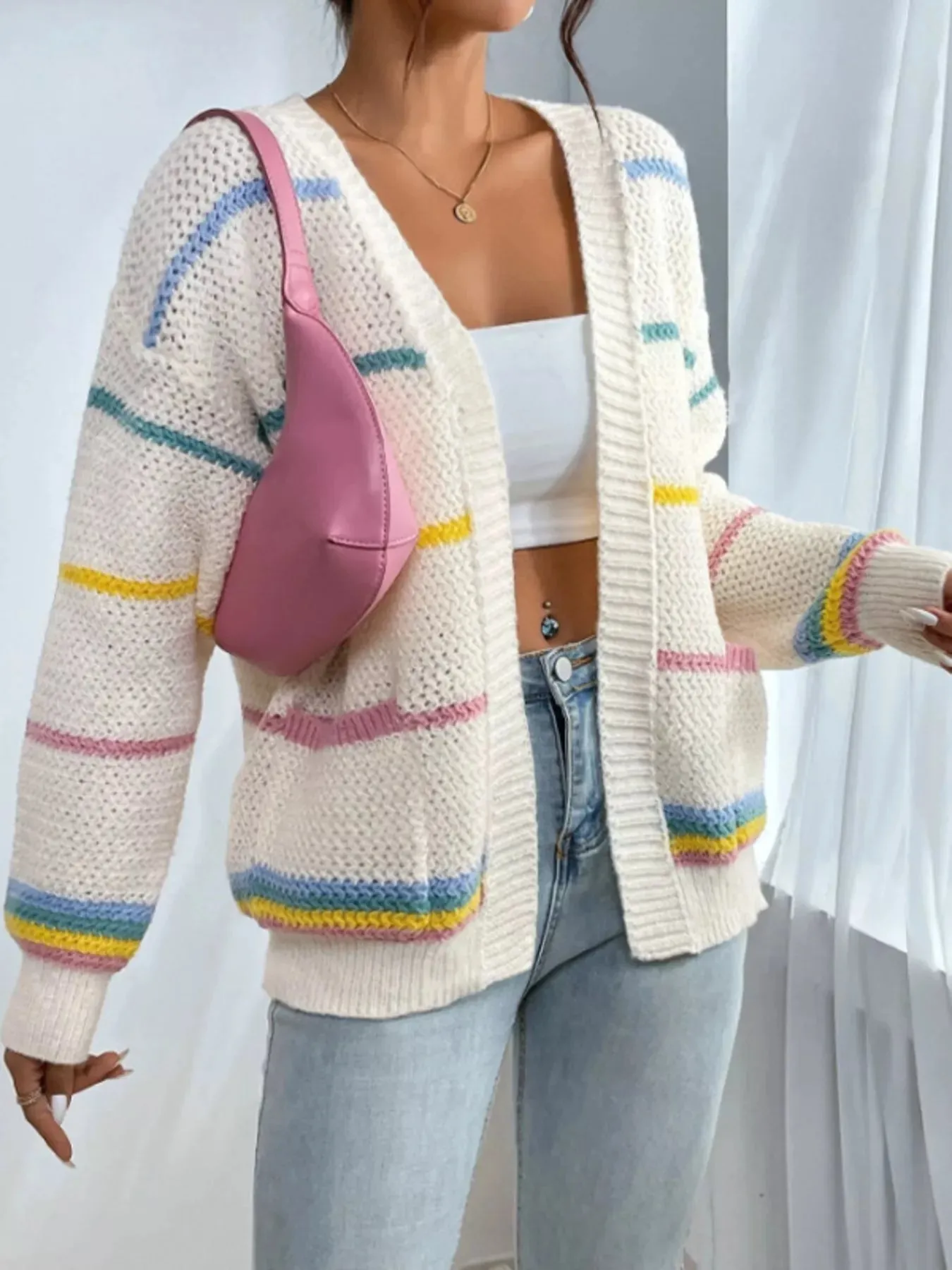Striped Knit Open Front Cardigan sold by Charming Charlie product image thumbnail 5