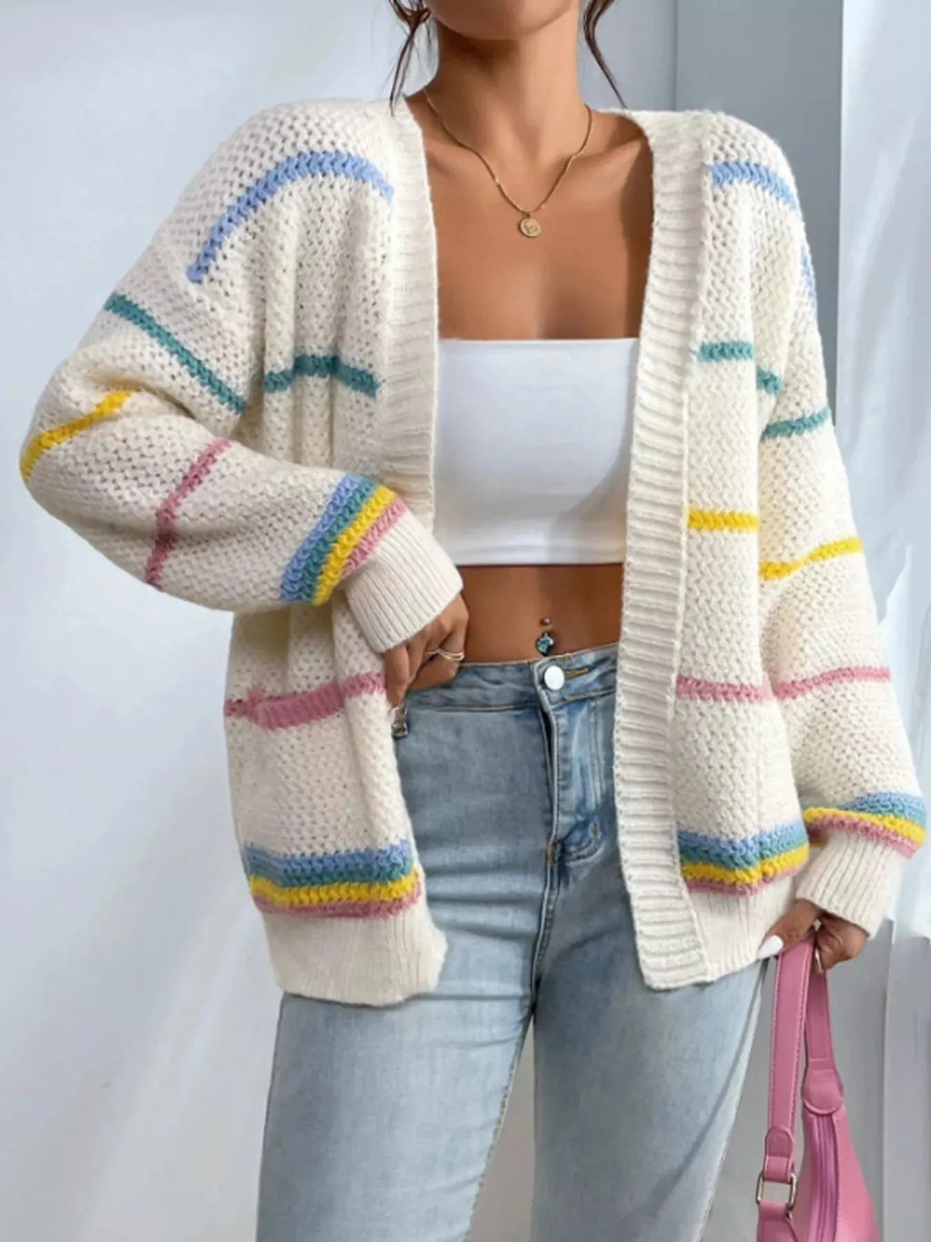 Striped Knit Open Front Cardigan sold by Charming Charlie product image thumbnail 4