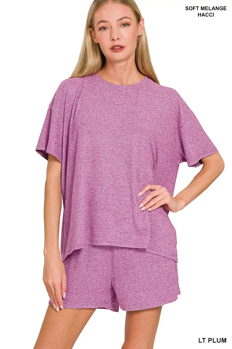 Zenana Soft Melange Short Sleeve Tee and Shorts Set sold by Charming Charlie