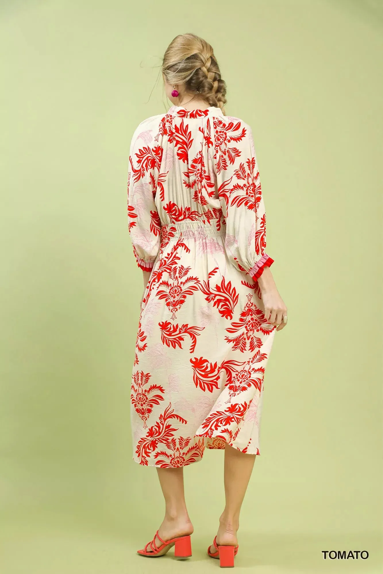 Umgee Tropical Print Button Detail Midi Dress sold by Charming Charlie product image thumbnail 4