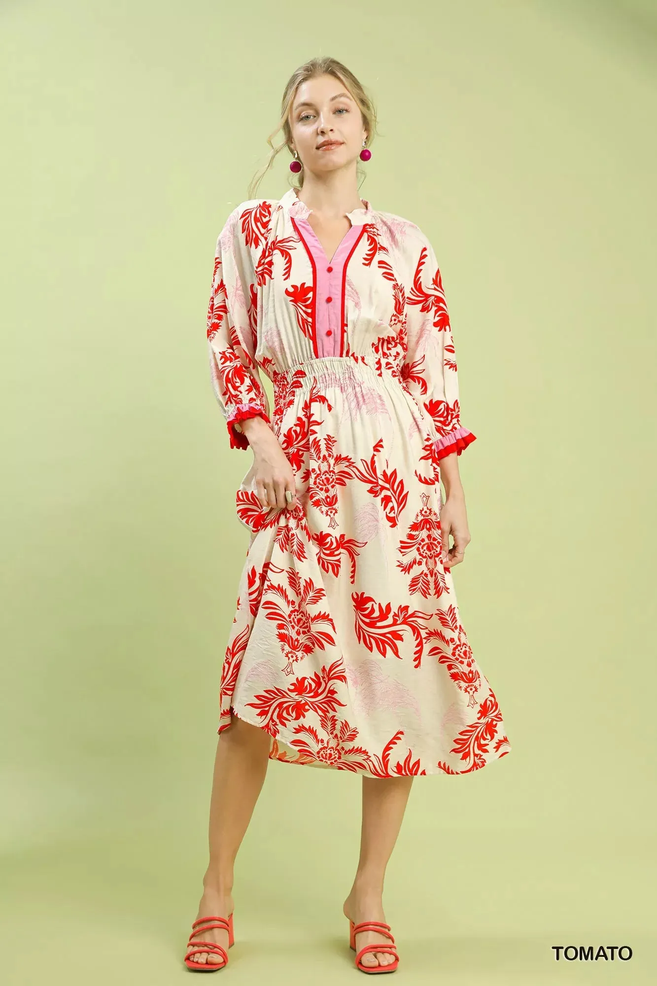 Umgee Tropical Print Button Detail Midi Dress sold by Charming Charlie