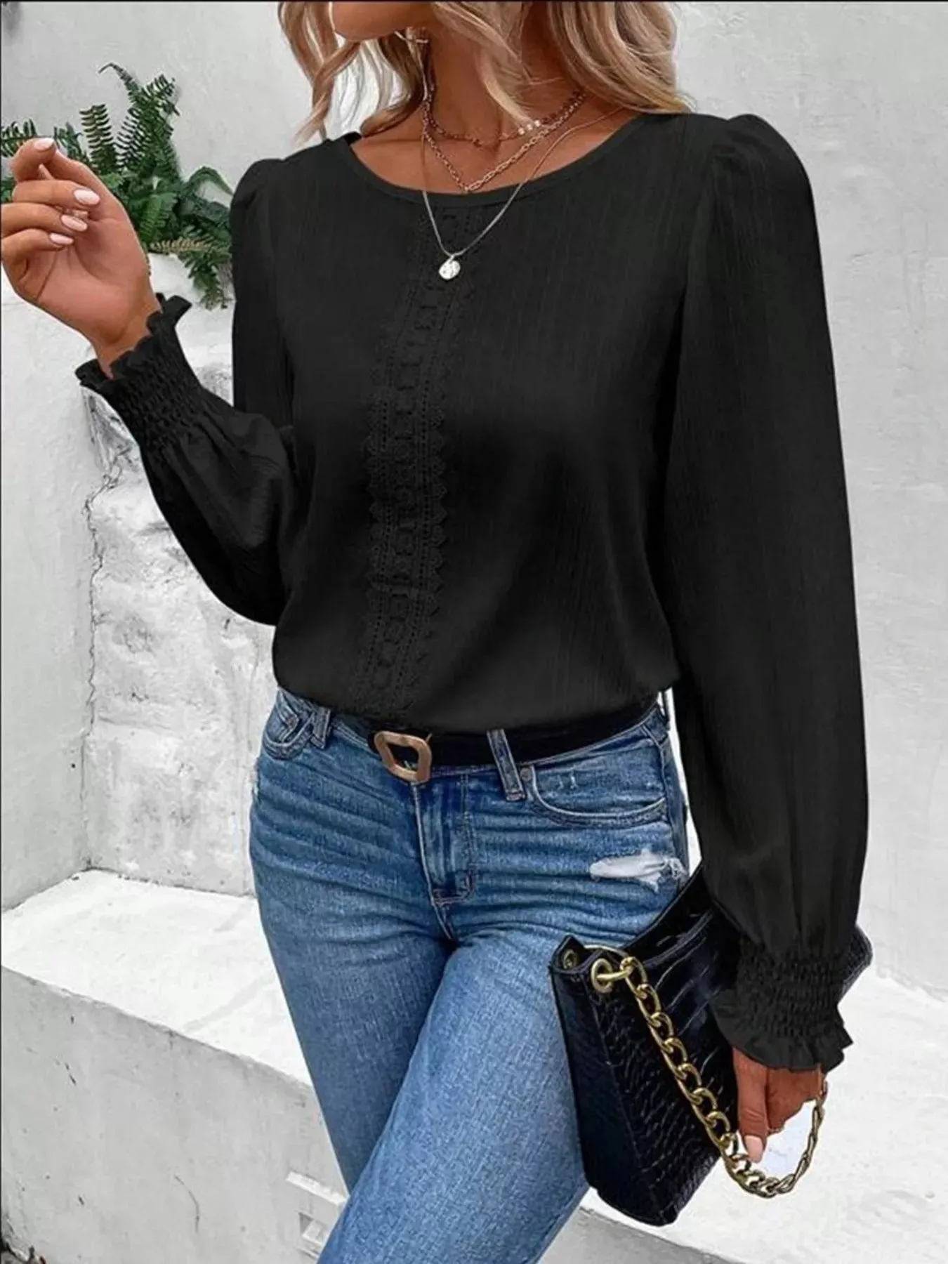 Lace Trim Long Sleeve Blouse sold by Charming Charlie product image thumbnail 3