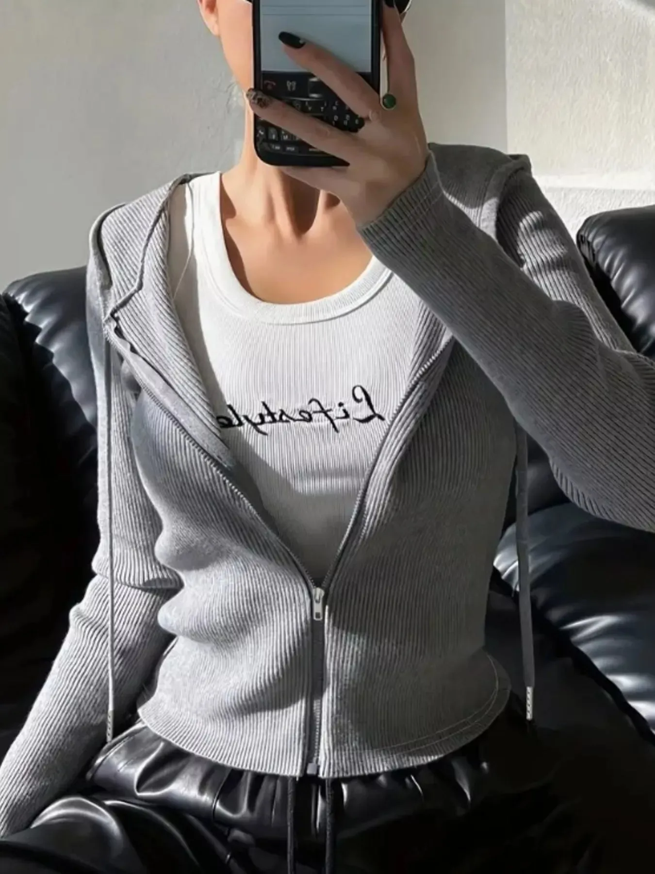 Ribbed Knit Zip-Up Hooded Cardigan sold by Charming Charlie product image thumbnail 4