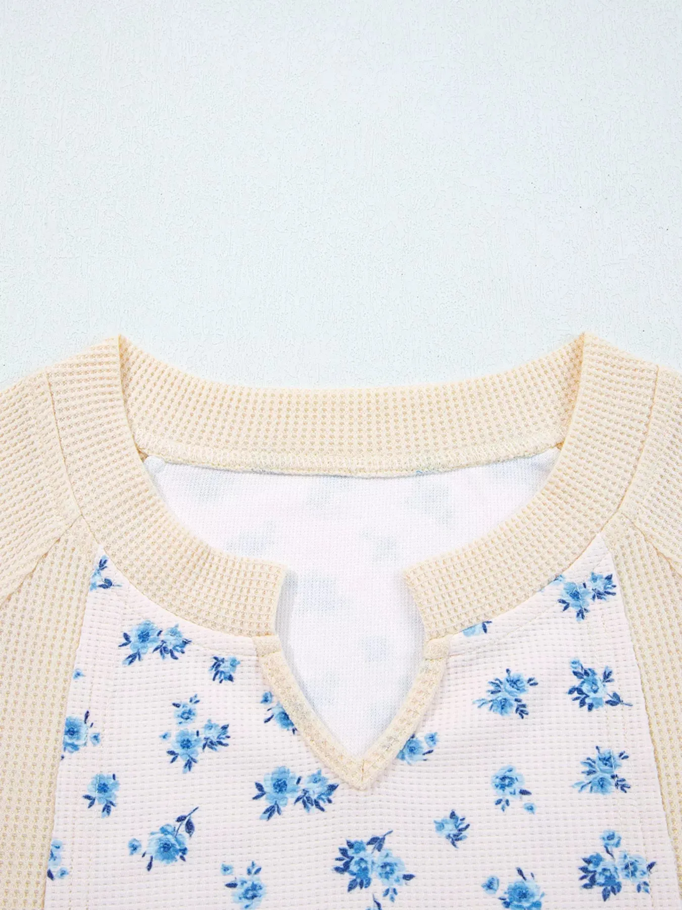 Waffle Knit Floral Color Block Patchwork Balloon Sleeves Oversized Top sold by Charming Charlie product image thumbnail 4