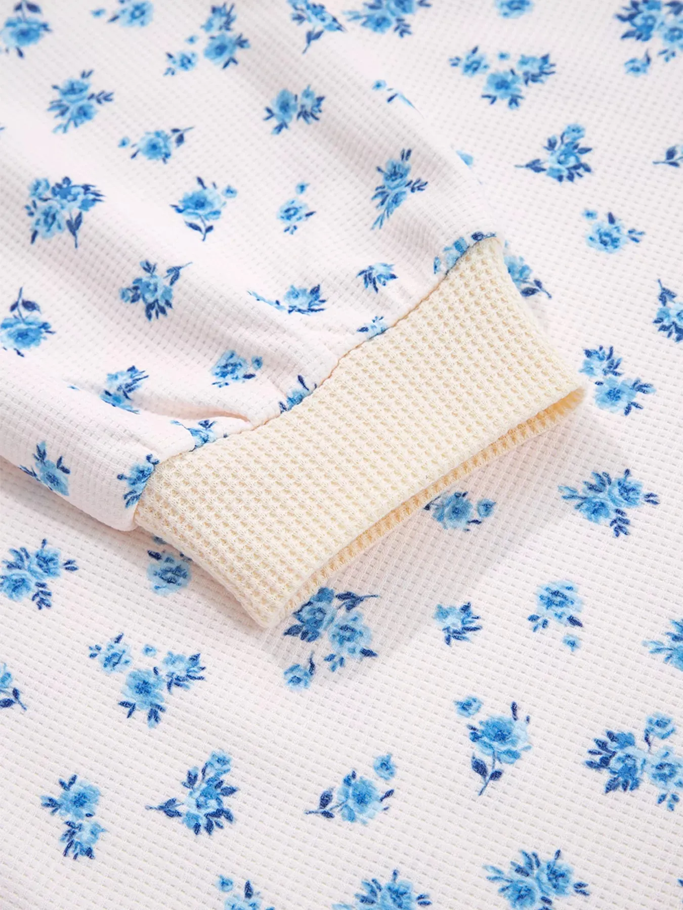 Waffle Knit Floral Color Block Patchwork Balloon Sleeves Oversized Top sold by Charming Charlie product image thumbnail 5