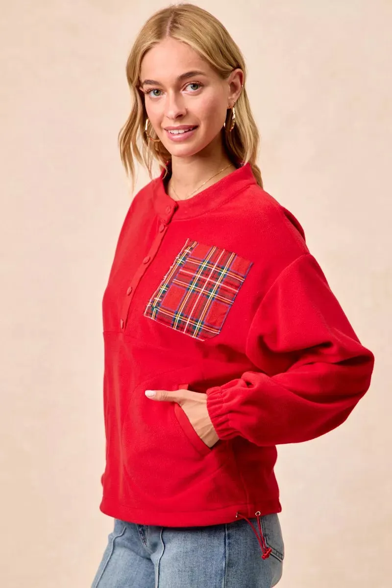 BiBi Christmas Theme Fleece Buttoned Top with Pockets sold by Charming Charlie product image thumbnail 4