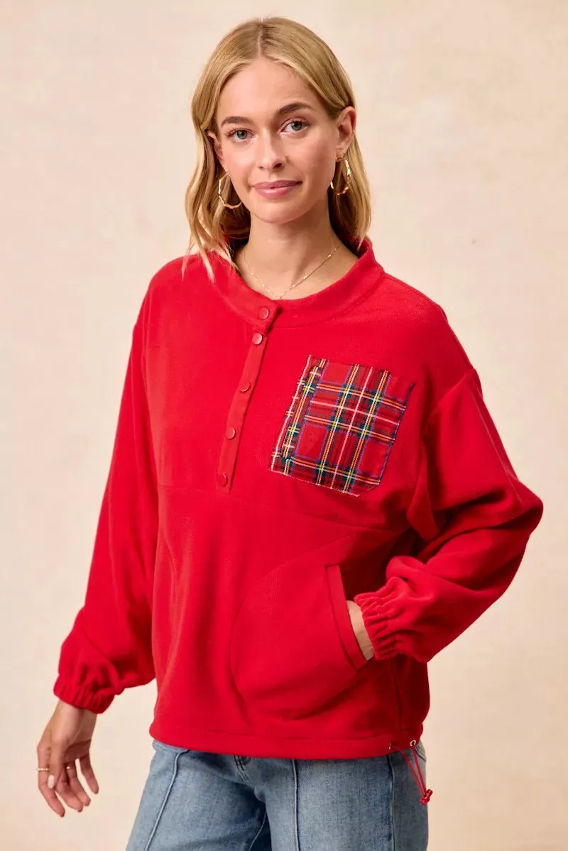 BiBi Christmas Theme Fleece Buttoned Top with Pockets sold by Charming Charlie product image thumbnail 2