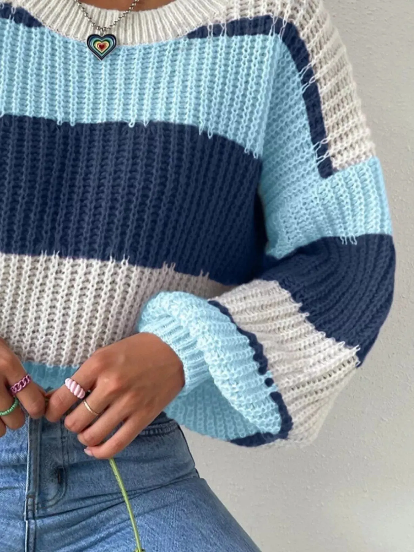 Striped Knit Round Neck Sweater sold by Charming Charlie product image thumbnail 3