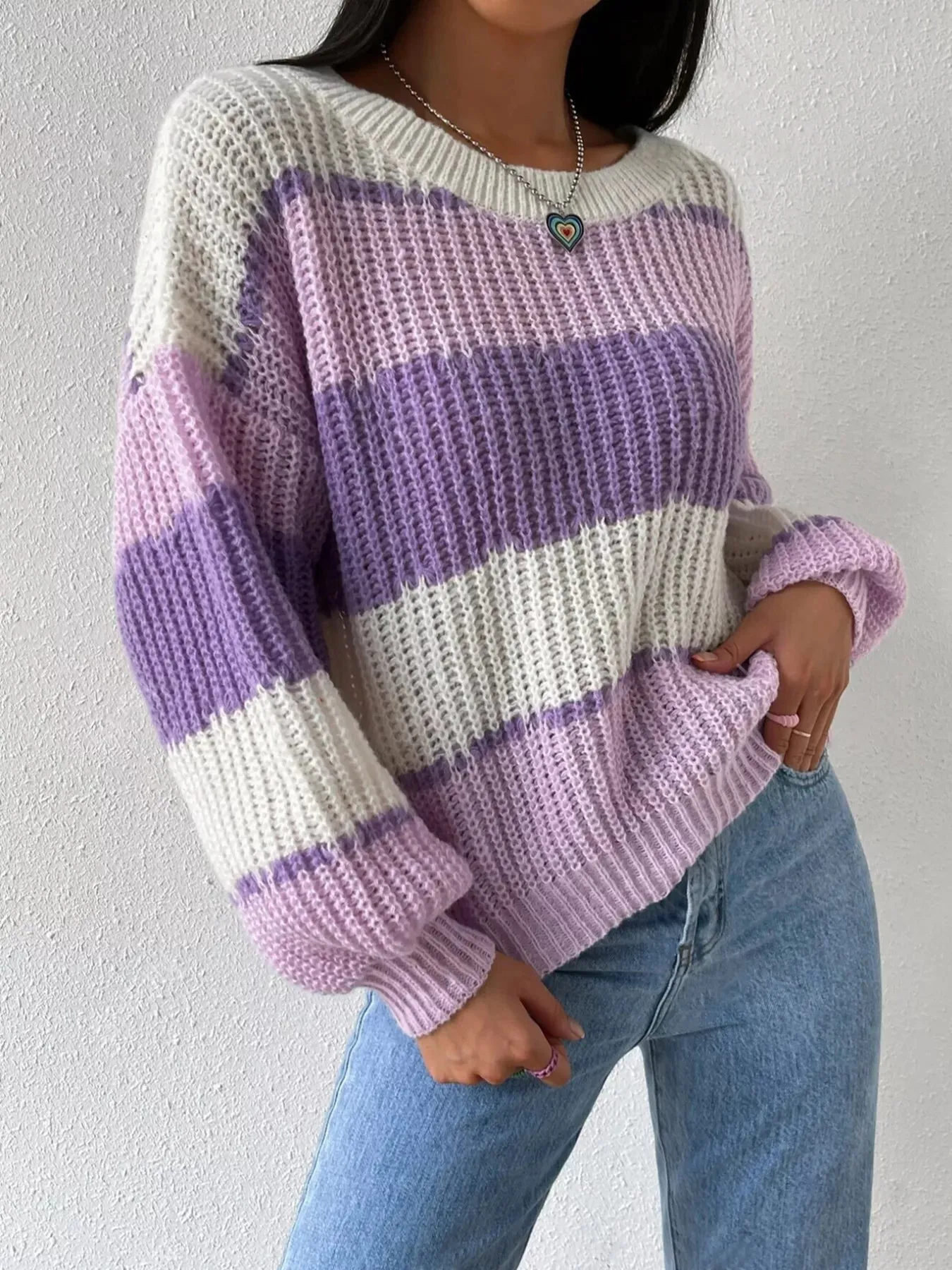 Striped Knit Round Neck Sweater sold by Charming Charlie product image thumbnail 4
