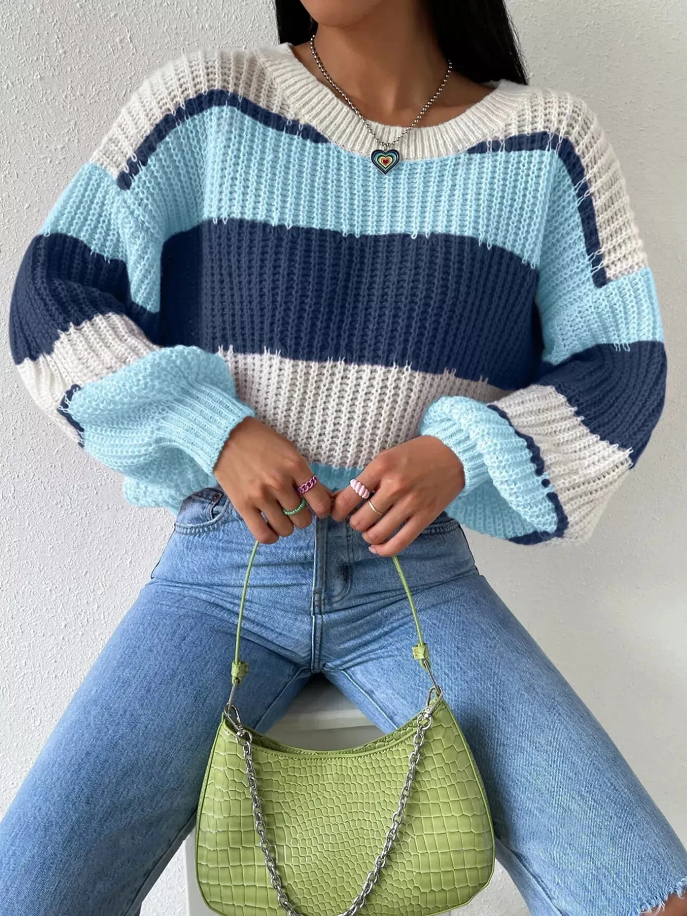 Striped Knit Round Neck Sweater sold by Charming Charlie
