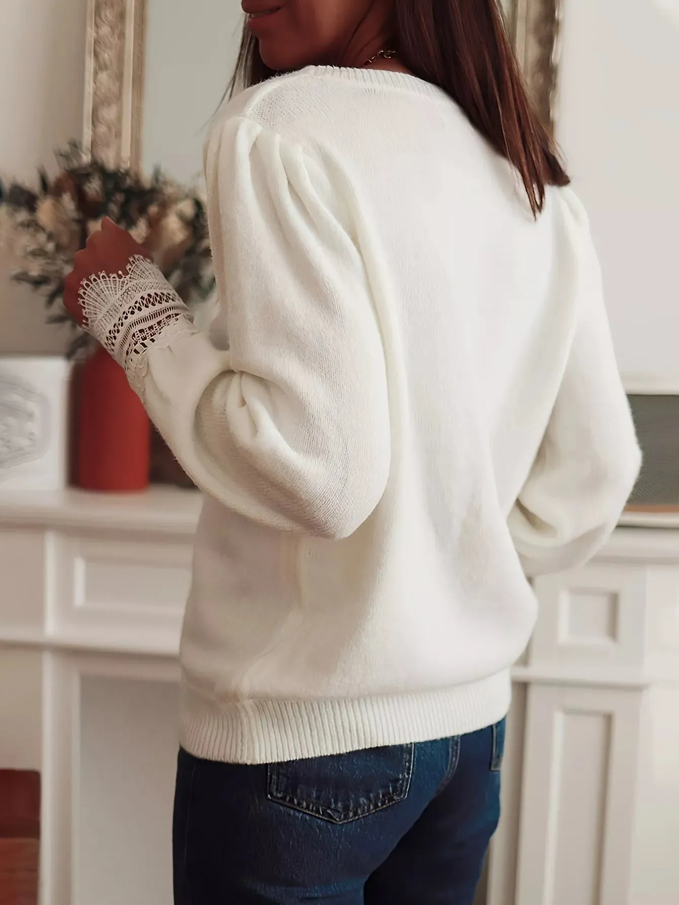 Lace Trim V-Neck Sweater sold by Charming Charlie product image thumbnail 2