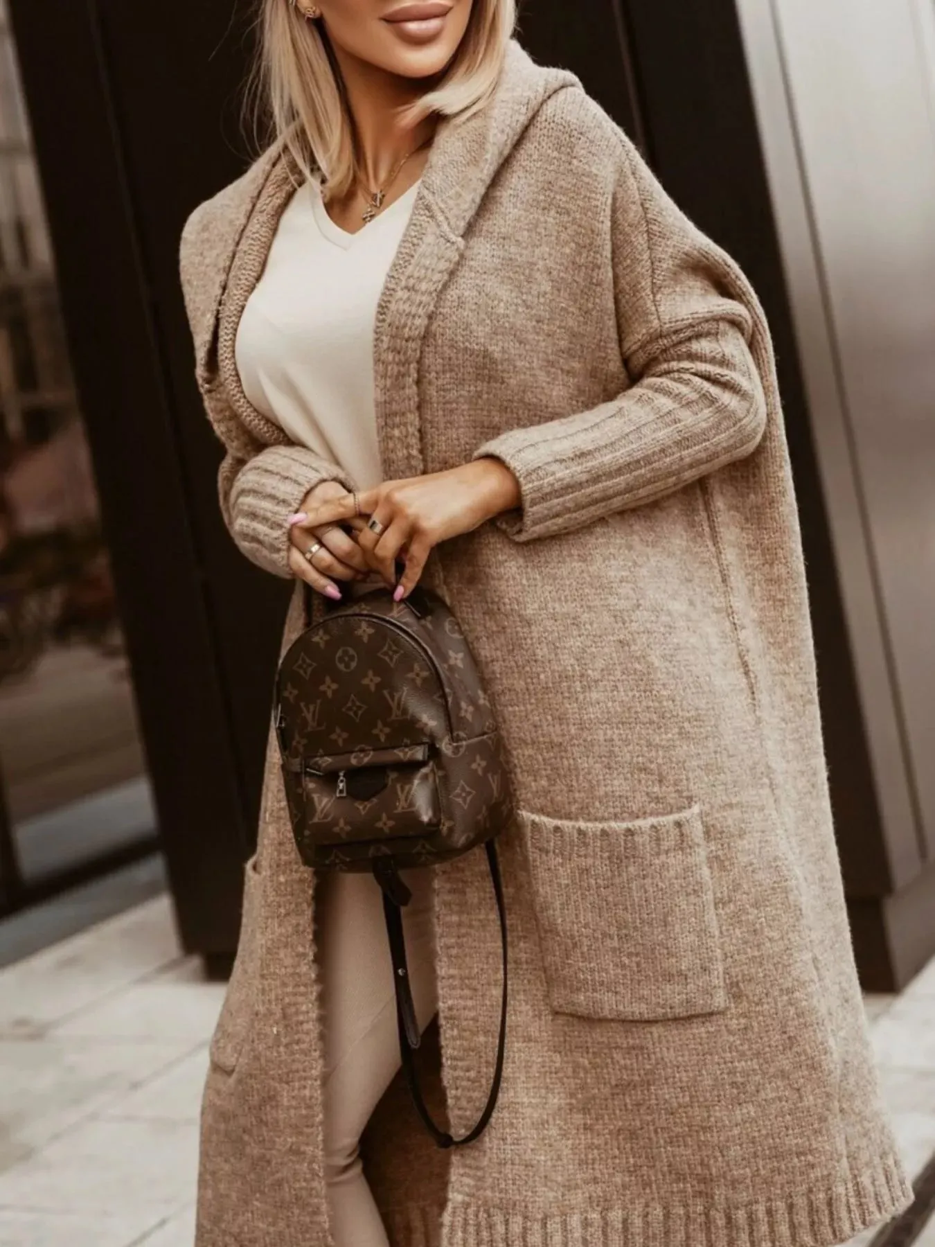 Full Size Hooded Knit Open Front Cardigan Plus Size sold by Charming Charlie product image thumbnail 2