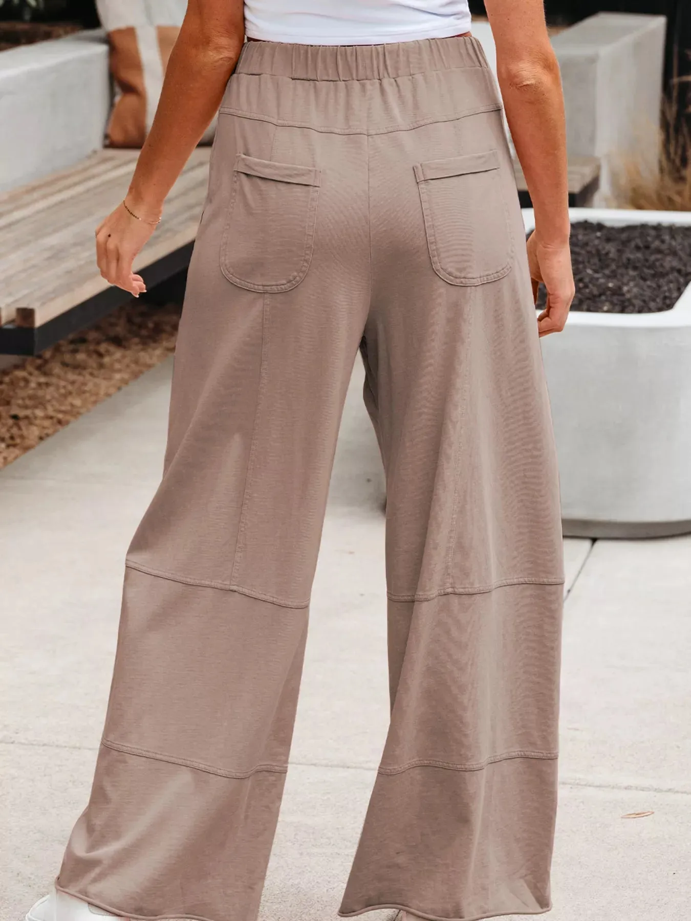 Mineral Wash Exposed Seam Drawstring Elastic Waistband Wide Leg Cargo Pants sold by Charming Charlie product image thumbnail 3