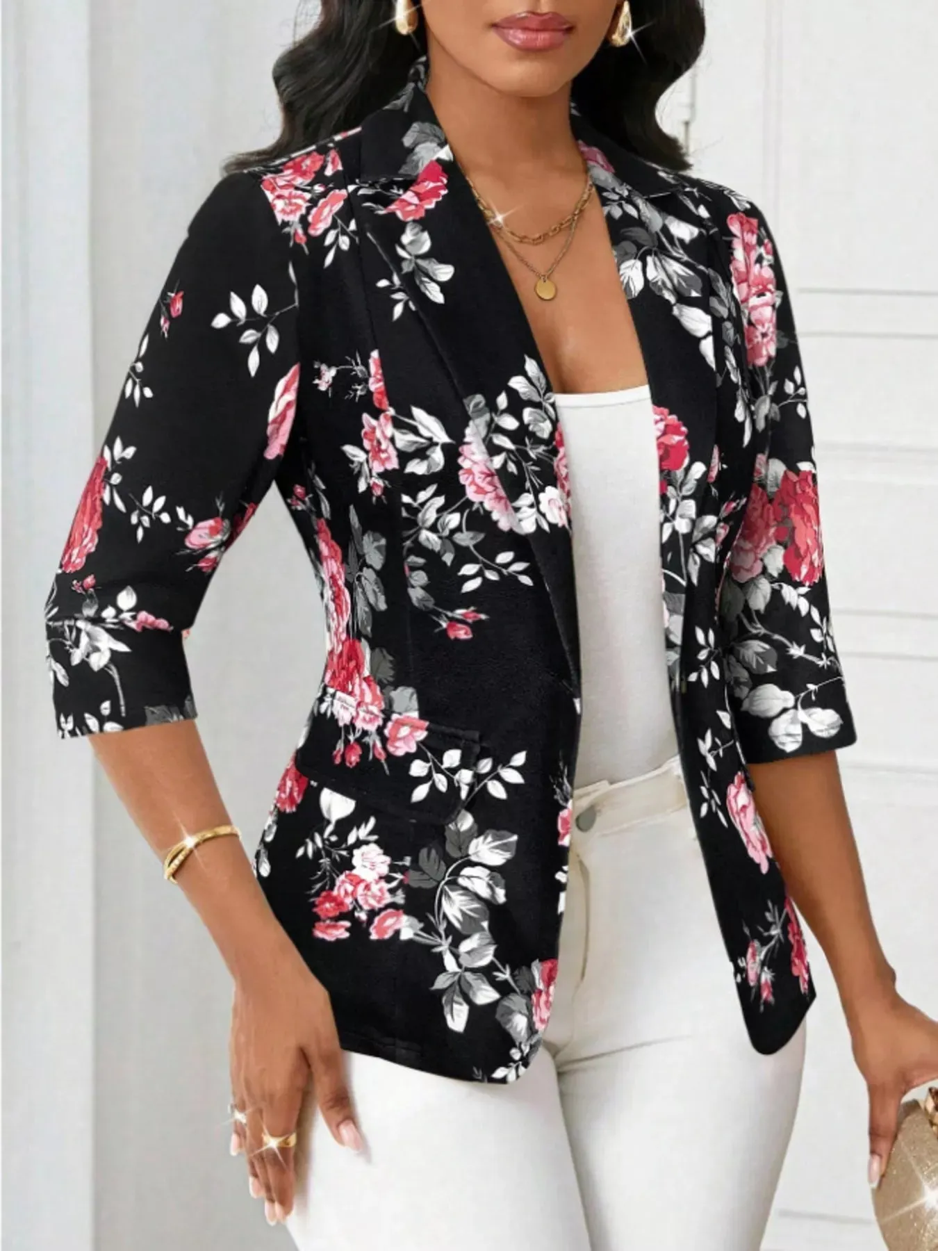 Floral Print One Button Casual Blazer sold by Charming Charlie product image thumbnail 2
