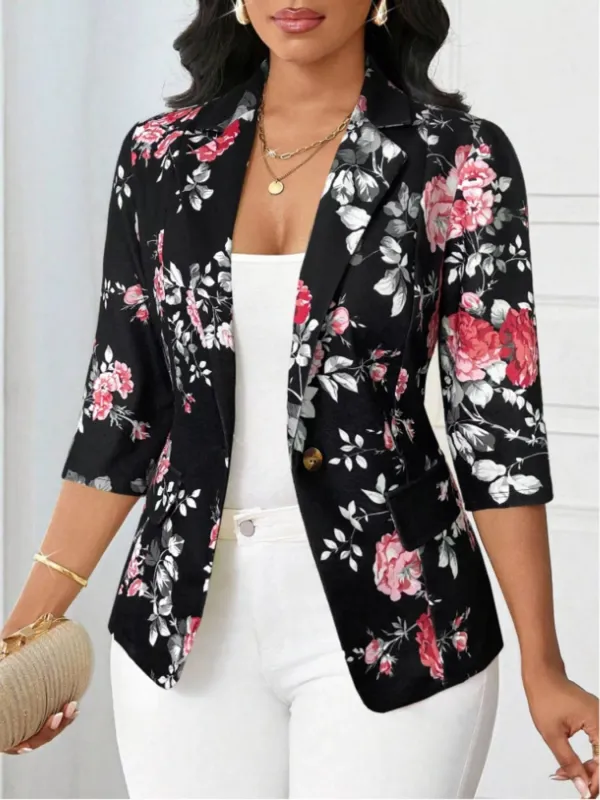 Floral Print One Button Casual Blazer sold by Charming Charlie