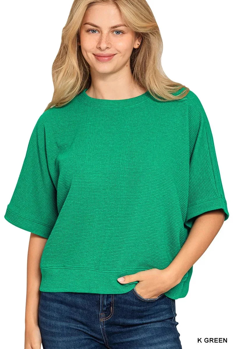 Zenana Double Knit Banded Bottom Short Sleeve Top sold by Charming Charlie