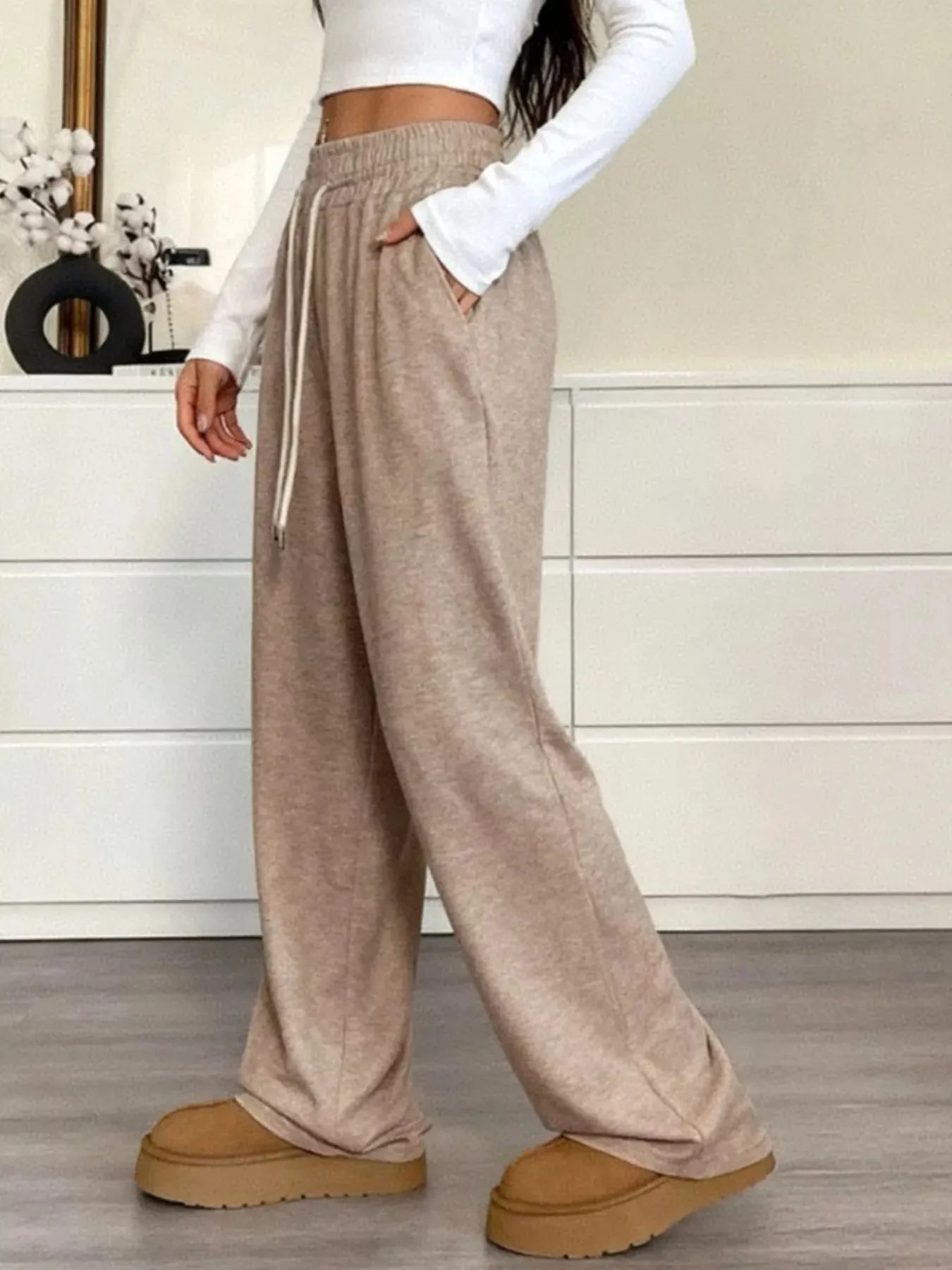 Casual Drawstring Waist Wide Leg Pants sold by Charming Charlie product image thumbnail 5