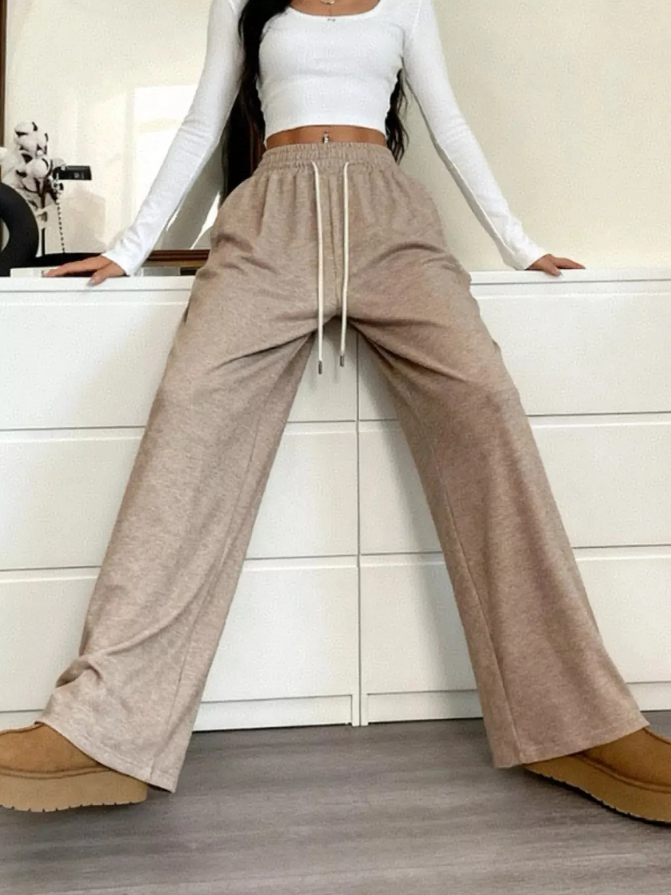 Casual Drawstring Waist Wide Leg Pants sold by Charming Charlie product image thumbnail 3