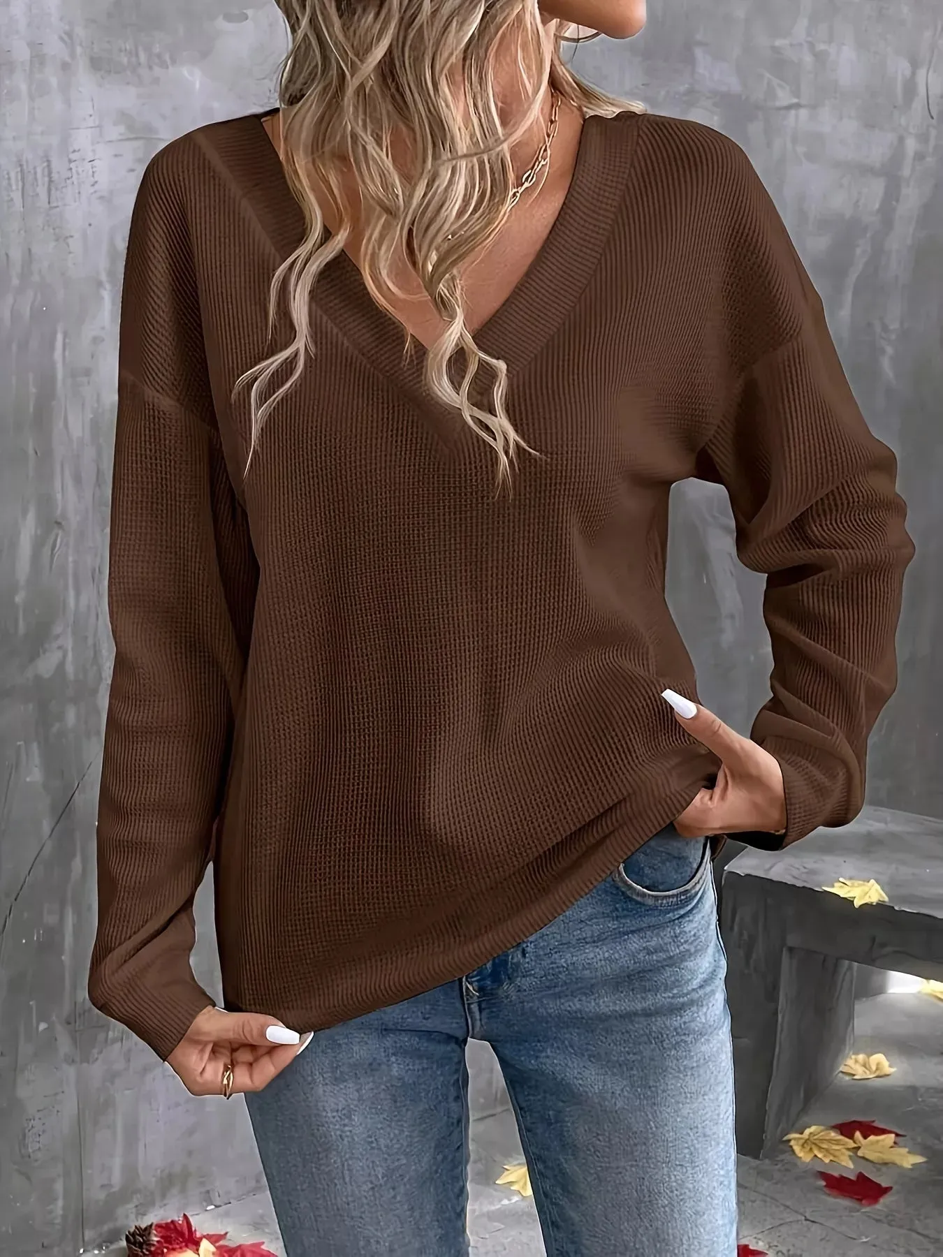 V-Neck Waffle Knit T-Shirt sold by Charming Charlie product image thumbnail 2