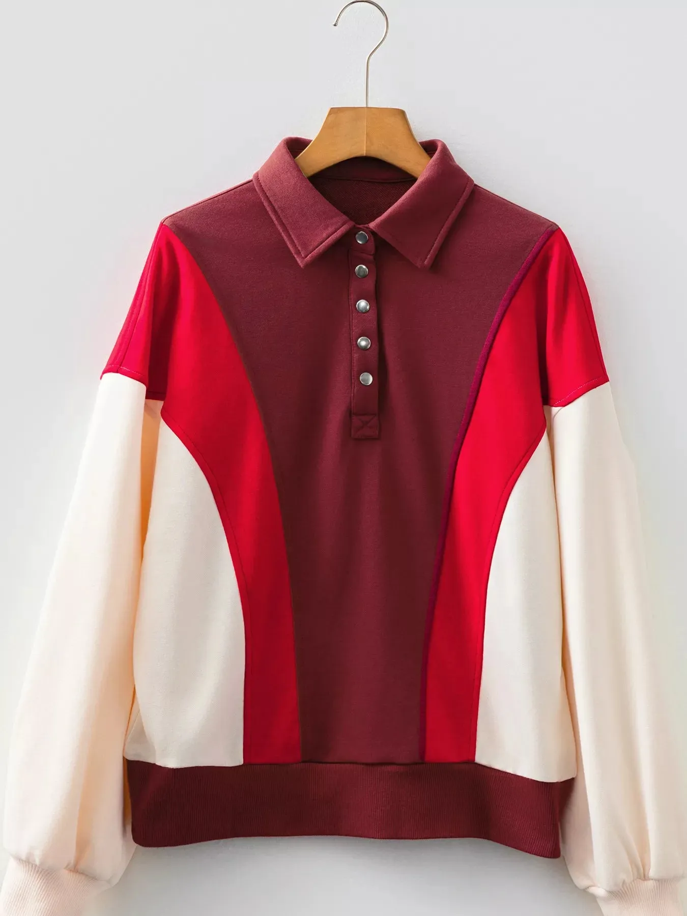 Color Block Patchwork Snap Button Oversize Hoodie sold by Charming Charlie product image thumbnail 5